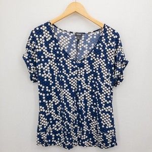 Kenneth Cole Reaction Womens Size L Short Sleeve Top Blue Black White Polka Dots